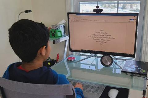 Medford student using a computer