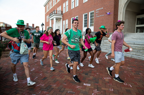 Students with toy hats race through the campus. Tufts University welcomes the Class of 2025, as diversity reaches all-time high.