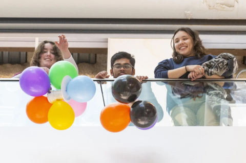 Students participate in the egg drop event at Tufts University.